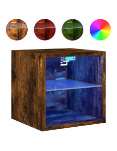 Mobili TV a Parete con Luci LED 2pz Rovere Fumo 30x28,5x30 cm 2