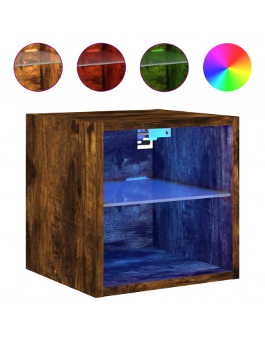 Mobili TV a Parete con Luci LED 2pz Rovere Fumo 30x28,5x30 cm