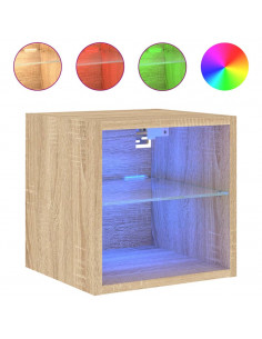 Mobili TV a Parete con Luci LED 2pz Rovere Sonoma 30x28,5x30 cm 2