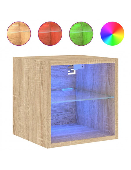 Mobili TV a Parete con Luci LED 2pz Rovere Sonoma 30x28,5x30 cm