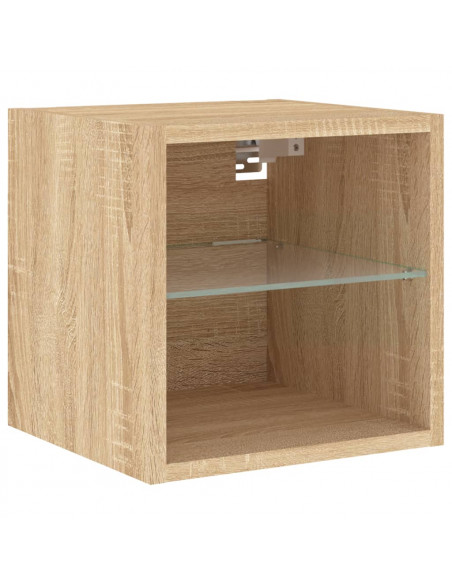 Mobili TV a Parete con Luci LED 2pz Rovere Sonoma 30x28,5x30 cm