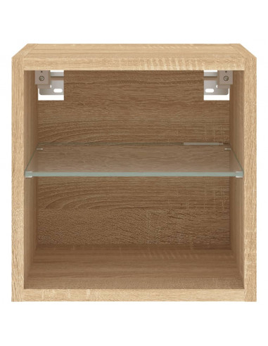 Mobili TV a Parete con Luci LED 2pz Rovere Sonoma 30x28,5x30 cm