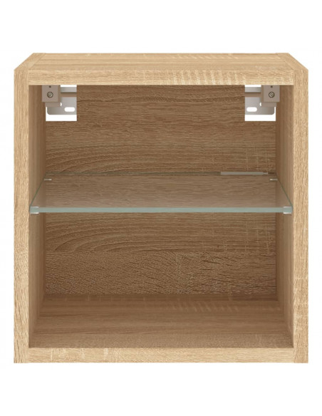 Mobili TV a Parete con Luci LED 2pz Rovere Sonoma 30x28,5x30 cm