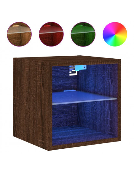 Mobili TV a Parete con Luci LED 2pz Rovere Marrone 30x28,5x30cm