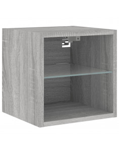 Mobili TV a Parete con Luci LED 2pz Grigio Sonoma 30x28,5x30 cm 2