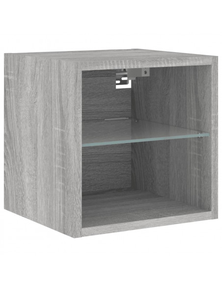 Mobili TV a Parete con Luci LED 2pz Grigio Sonoma 30x28,5x30 cm