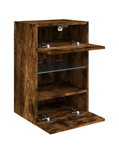 Mobili TV a Parete con Luci LED 2pz Rovere Fumo 40x30x60,5 cm