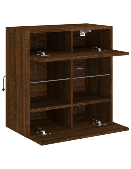 Mobile TV a Parete con Luci LED Rovere Marrone 58,5x30x60,5 cm