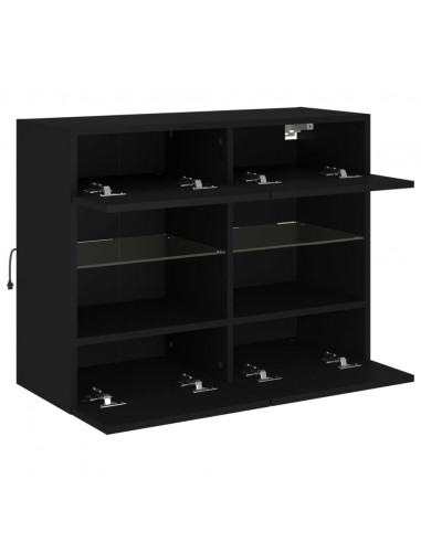 Mobile TV a Parete con Luci LED Nero 78,5x30x60,5 cm