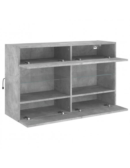 Mobile TV a Parete con Luci LED Grigio Cemento 98,5x30x60,5 cm