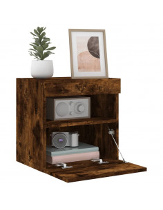 Mobile TV a Parete con Luci LED Rovere Fumo 40x30x40 cm 2