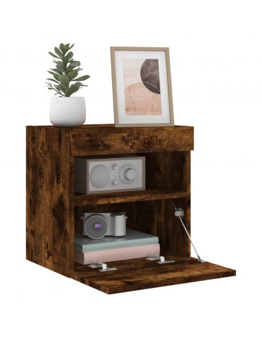 Mobile TV a Parete con Luci LED Rovere Fumo 40x30x40 cm