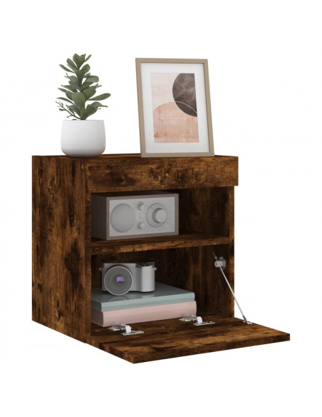 Mobile TV a Parete con Luci LED Rovere Fumo 40x30x40 cm