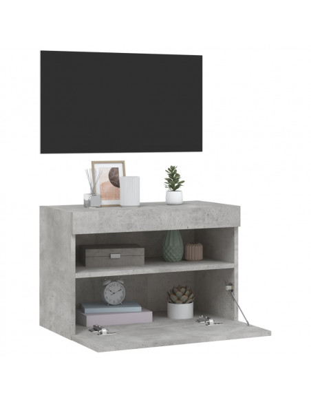 Mobile TV a Parete con Luci LED Grigio Cemento 60x30x40 cm
