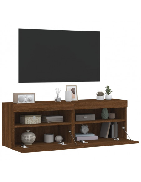 Mobili TV a Parete con Luci LED 2pz Rovere Marrone 60x30x40 cm