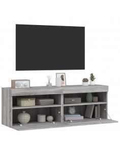 Mobili TV a Parete con Luci LED 2pz Grigio Sonoma 60x30x40 cm 2