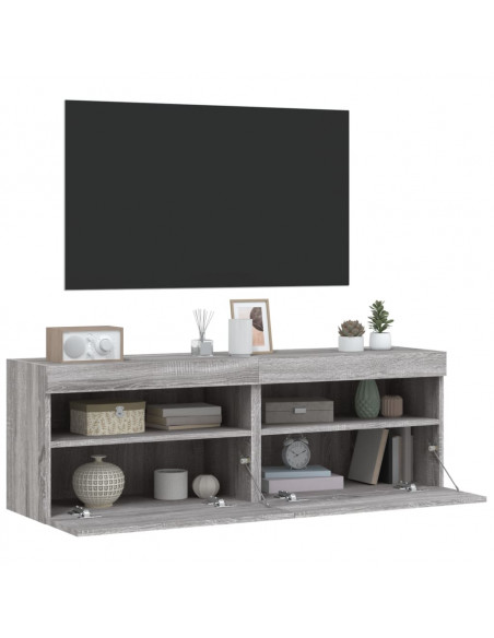 Mobili TV a Parete con Luci LED 2pz Grigio Sonoma 60x30x40 cm