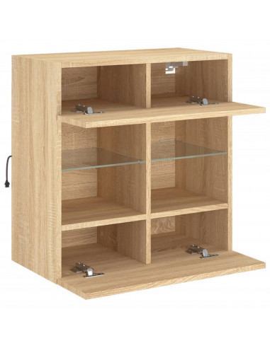 Mobile TV a Parete con Luci LED Rovere Sonoma 58,5x30x60,5 cm