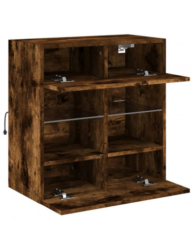 Mobile TV a Parete con Luci LED Rovere Fumo 58,5x30x60,5 cm