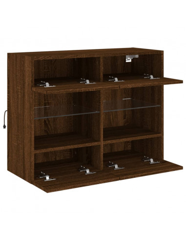 Mobile TV a Parete con Luci LED Rovere Marrone 78,5x30x60,5 cm