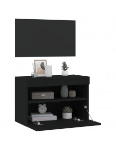 Mobile TV a Parete con Luci LED Nero 60x30x40 cm 2