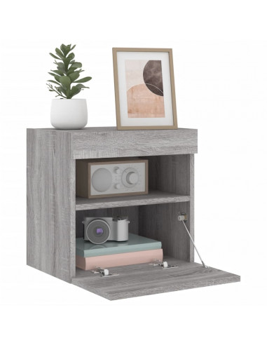 Mobile TV a Parete con Luci LED Grigio Sonoma 40x30x40 cm