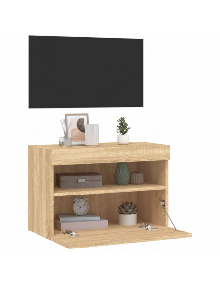 Mobile TV a Parete con Luci LED Rovere Sonoma 60x30x40 cm