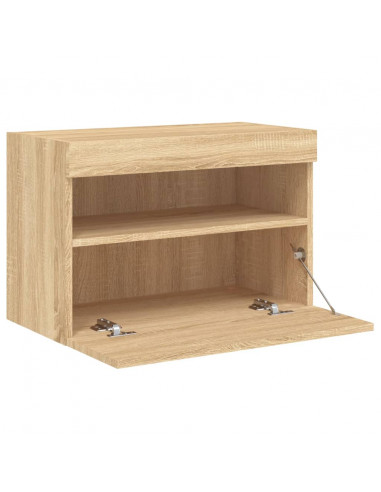 Mobile TV a Parete con Luci LED Rovere Sonoma 60x30x40 cm