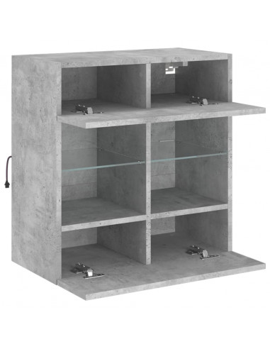 Mobile TV a Parete con Luci LED Grigio Cemento 58,5x30x60,5 cm