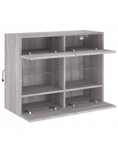 Mobile TV a Parete con Luci LED Grigio Sonoma 78,5x30x60,5 cm