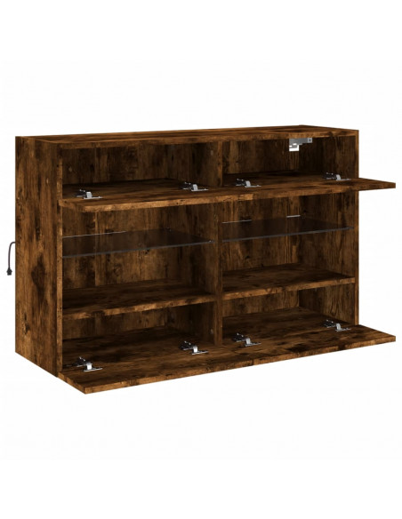 Mobile TV a Parete con Luci LED Rovere Fumo 98,5x30x60,5 cm