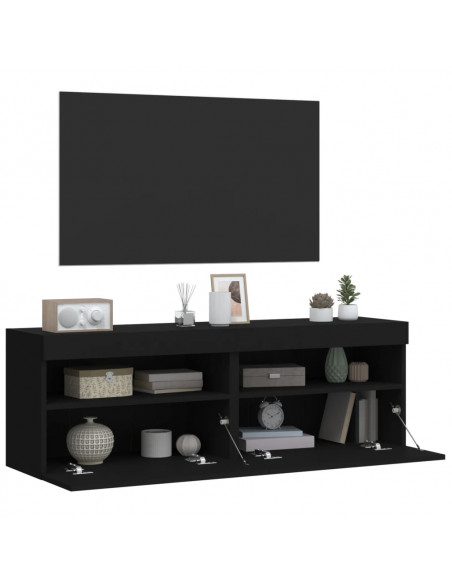 Mobili TV a Parete con Luci LED 2pz Neri 60x30x40 cm