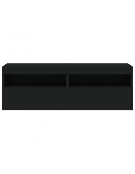 Mobili TV a Parete con Luci LED 2pz Neri 60x30x40 cm
