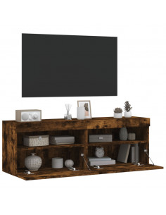 Mobili TV a Parete con Luci LED 2pz Rovere Fumo 60x30x40 cm 2
