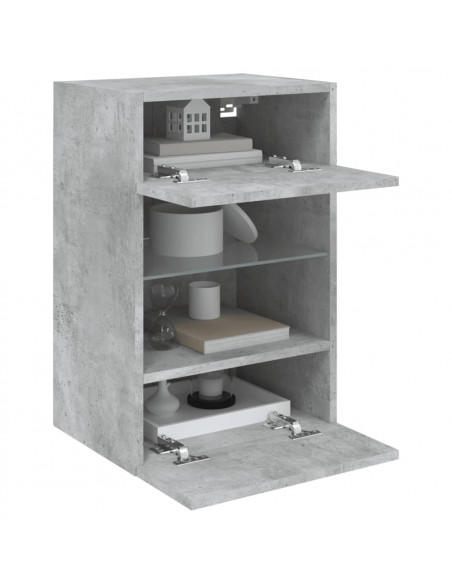 Mobile TV a Parete con Luci LED Grigio Cemento 40x30x60,5 cm
