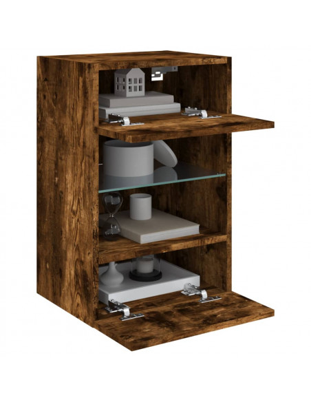 Mobile TV a Parete con Luci LED Rovere Fumo 40x30x60,5 cm