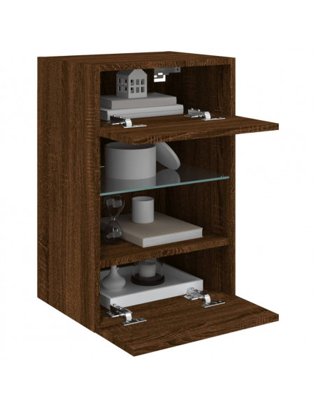 Mobile TV a Parete con Luci LED Rovere Marrone 40x30x60,5 cm