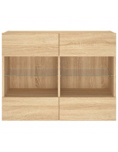 Mobile TV a Parete con Luci LED Rovere Sonoma 78,5x30x60,5 cm 2