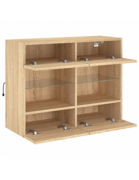 Mobile TV a Parete con Luci LED Rovere Sonoma 78,5x30x60,5 cm