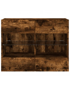 Mobile TV a Parete con Luci LED Rovere Fumo 78,5x30x60,5 cm 2