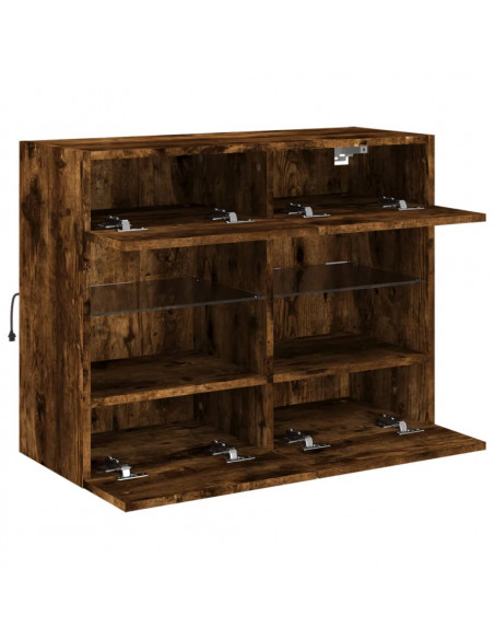 Mobile TV a Parete con Luci LED Rovere Fumo 78,5x30x60,5 cm