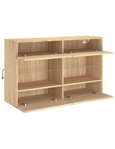 Mobile TV a Parete con Luci LED Rovere Sonoma 98,5x30x60,5 cm