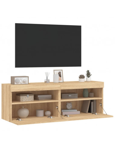 Mobili TV a Parete con Luci LED 2pz Rovere Sonoma 60x30x40 cm