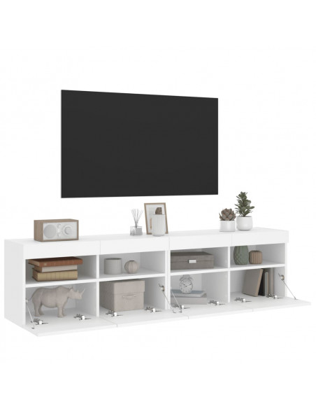 Mobili TV a Parete con Luci LED 2pz Bianchi 80x30x40 cm