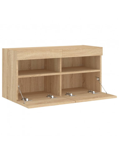Mobile TV a Parete con Luci LED Rovere Sonoma 80x30x40 cm