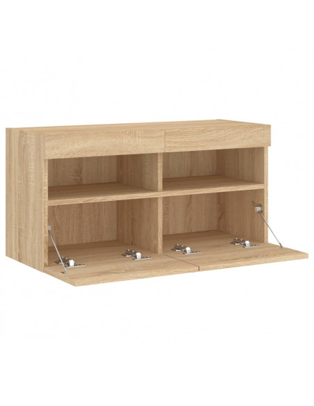 Mobile TV a Parete con Luci LED Rovere Sonoma 80x30x40 cm