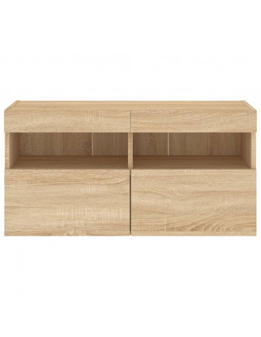 Mobile TV a Parete con Luci LED Rovere Sonoma 80x30x40 cm