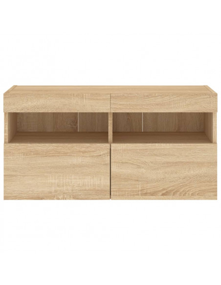 Mobile TV a Parete con Luci LED Rovere Sonoma 80x30x40 cm