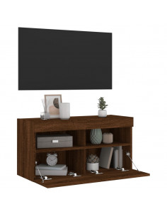 Mobile TV a Parete con Luci LED Rovere Marrone 80x30x40 cm 2