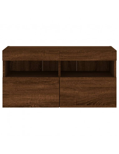 Mobile TV a Parete con Luci LED Rovere Marrone 80x30x40 cm